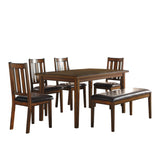 ZNTS Espresso Finish 6pc Set Tabe Bench and 4 Chairs Set Black Faux Leather Upholstered Seat B011P170610