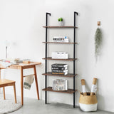 ZNTS Industrial Wall Mounted Bookcase 5-Tier Open Ladder Shelf Bookshelf with Metal Frame, 23.6