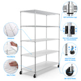 ZNTS 5 Tier 7500lbs Heavy Duty Adjustable Storage Rack Metal Shelf Wire Shelving Unit with Wheels & Shelf W155083060