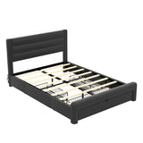 ZNTS Queen Size Bed Frame with Drawers Storage, Leather Upholstered Platform Bed with Charging Station, W1580113785