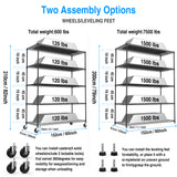 ZNTS 5 Tier 7500lbs Heavy Duty Adjustable Storage Rack Metal Shelf Wire Shelving Unit with Wheels & Shelf W155083059
