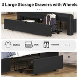 ZNTS Queen Size Bed Frame with Drawers Storage, Leather Upholstered Platform Bed with Charging Station, W1580113785