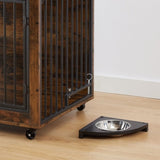 ZNTS Furniture Style Dog Crate Side Table With Rotatable Feeding Bowl, Wheels, Three Doors, Flip-Up Top W1820106187