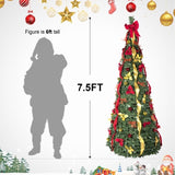 7.5FT Pop-Up Christmas Tree with 200 Warm White UL Lights Pre-Decorated with Red & Gold Ornaments, T3637P338574