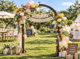 Wooden Wedding Arch 6.8ft Dark Brown, Round Top Classic Style Ceremony Backdrop, Indoor & Outdoor 61002976