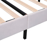 Full Size Upholstered Platform Bed with Flower Pattern Velvet Headboard, Beige 70479085