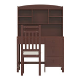 Vintage 40'' Home Executive Desk and Upholstered Chair Set with Bookshelf, Computer Desk with Four N733P272894P