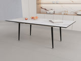 47" expandable to 63" inch MDF square white marble patterned dining table, modern industrial kitchen 96007210
