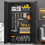 ZNTS Metal Armoire Wardrobe Cabinets,70" Black Locker Steel Wardrobe Bedroom Storage Cabinet with Doors W1247P221093