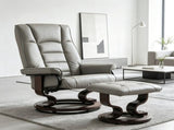 Faux Leather Reclining Chair, Tufted Back & Wood Frame, Manual Recliner, Gray 11930675