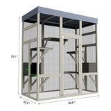 62.6" Outdoor Wooden Catio for Cats, Large Cat Enclosure with Waterproof Roof, 2 Cat Houses & W773P312617