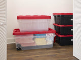 (2 pack) 27 Gallon Clear Plastic Storage Bin with Red Snap Lid 11854476