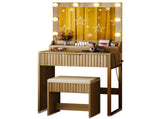 Dressing Table Set with 1 Drawer 3 Storage Compartments and 8 Tri-Color Light Bulbs Grille-Finished 31744356