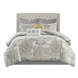 8 Piece Cotton Floral Printed Reversible Comforter Set Yellow Cal King B03597285