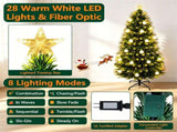 5 FT Pre-Lit Artificial Christmas Tree with 8 Lighting Modes, Frosted PE PVC Fir Tree, Warm LED & 58478620