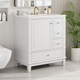 30" Bathroom Vanity with Sink, One Door with Shelf and Three Drawers, Soft Close Door, White N759P225994K
