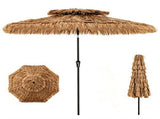 10ft Double Tier Hawaiian Tiki Patio Umbrella with Push Button 30&deg Tilt & Crank Lift, 8 Metal 46939032