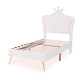 ZNTS Twin Size Upholstered Bed Frame with LED Lights, Modern Upholstered Princess Bed With Crown WF315530AAK