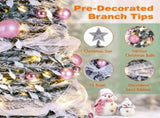 7FT Pre-Lit Snow Flocked Pop Up Christmas Tree with 180 Warm White LED Lights, Decorated with Star 62051847