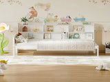Twin Size Wood Single Bed with Large Multi-compartment Storage Headboard Bookshelf, Simple W5767P546865