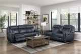 ZNTS Modern Blue Dual Reclining Loveseat with Center Console, Breathable Faux Leather Upholstery, USB B011P228163