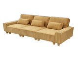 Yellow Deep Seat 3-Seater Corduroy Sofa with Brushed Stainless Steel Cup Holders and 3 Decorative 49734237