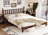 Queen Size Wood Platform Bed with Gourd Shaped Headboard,Retro Style Platform Bed with Wooden Slat N733P206242D