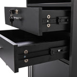 Salon Styling Station with 2 Drawers, 2 Hair Dryer Holders and 1 Cabinet, Black W2181P155877