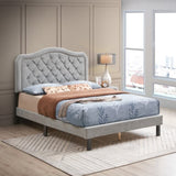 Upholstered Bed Button Tufted with Curve Design - Strong Wood Slat Support - Easy Assembly - Gray W2297140924