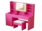 Barbie pink particle board, tempered glass top, linen-finished triamcinol finish, 5-drawer dressing 95995361