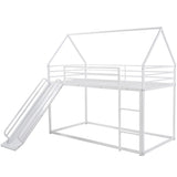 Twin over Twin House Bunk Bed with Ladder and Slide,White WF283081AAK
