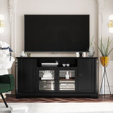 ZNTS U-Can TV Stand for TV up to 65in with 2 Tempered Glass Doors Adjustable Panels Open Style Cabinet, WF287841AAB