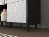 Sideboard Buffet Cabinet, Black Storage Cabinet with Red Doors , 2 Drawers with unique panel styling W409P176583