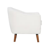 Mid-Century Modern Accent Chair 1pc White Chenille Fabric Upholstered Channel Stitched Back Brown B011P182510