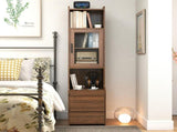 Tall Narrow Nightstand with Open Shelves, Glass Door Cabinet & 2 Drawers, Bedside Cabinet for Small W331P532626
