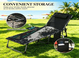 Black Outdoor Folding Chaise Lounge Chair 5-Level Adjustable Tanning Chair, with Side Table, 78504675