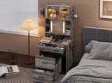 Small Vanity Desk with Sliding Mirror and LED Lights, Makeup Table with Charging Station and Storage 28727409