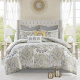 8 Piece Cotton Floral Printed Reversible Comforter Set Yellow Cal King B03597285