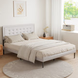 Iron Platform Bed Frame with Wooden slats support & Upholstered Headboard - Grey W2992P233436
