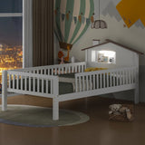 Twin Size Wood Platform Bed with House-shaped Headboard, LED and Built-in Storage, White N709P184429K