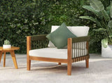 Acacia Wood Outdoor Club Chair with Handwoven Rope Accents & Curved Backrest - Water-Resistant Boho N767P265743A