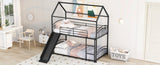 Twin Over Twin Metal Bunk Bed With Slide,Kids House Bed Black MF313919AAB
