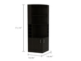 Corner bar cabinet 71" H, with two shelves at the top, 1 glass holder, 8 exterior bottle racks, 1 B097132993