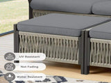 Outdoor PE Wicker Ottomans Set of 2, Patio Rattan Footrests with Gray Cushion for Backyard or Deck T3773P419406