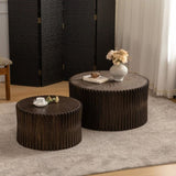 Vintage Fashion Style Cylindrical Nesting Coffee Table Set with Vertical Textured Embossed Design W757P195739