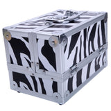 ZNTS SM-2176 Aluminum Makeup Train Case Jewelry Box Cosmetic Organizer with Mirror 9"x6"x6" White Zebra 40298534