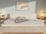 Solid Rubber Wood Platform Bed with Upholstered Headboard, Modern Tufted Design, Sturdy Slat N769P387939W