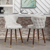 Nevis Mid-century Modern Faux Leather Tufted Nailhead Trim Counter Stool Set of 2, Off-White T2574P165099
