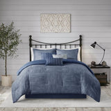 7 Piece Printed Seersucker Comforter Set Navy King B03597179