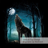 Moon Wolf Green Watercolor Forest Wolf Landscape Duvet Cover Sets 3 Pieces Wild Animal 52266083